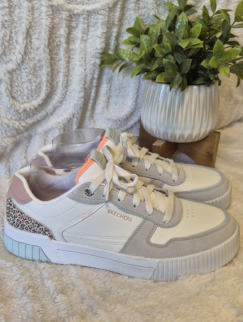 Skechers Court Classics Jade Sneakers Feline Instinct Animal Print Lace Up Sz 9 - Picture 3 of 14
